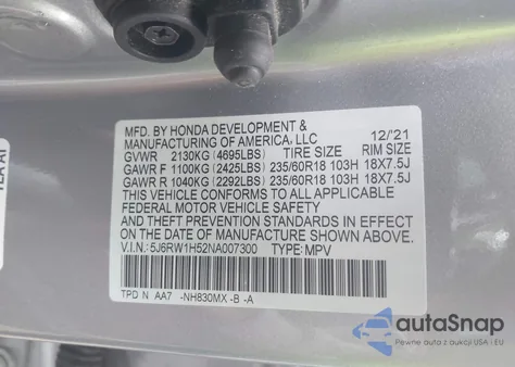 2022 Honda Cr-V 2Wd Ex из США, поврежденный, VIN 5J6RW1H52NA007300